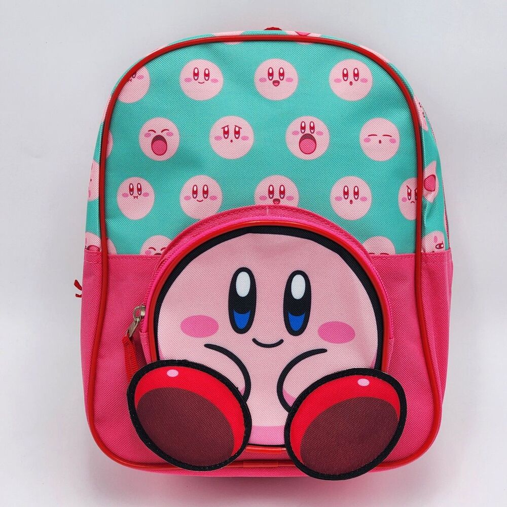 Bioworld Nintendo Kirby Faces 11" Mini Backpack Kirby Pocket Pink Blue Adjustabl